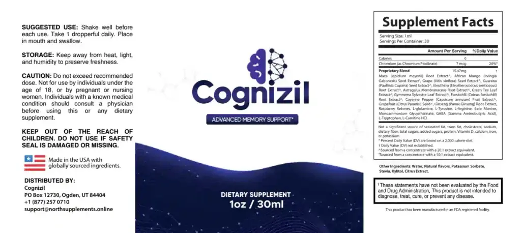 Cognizil Ingredients List