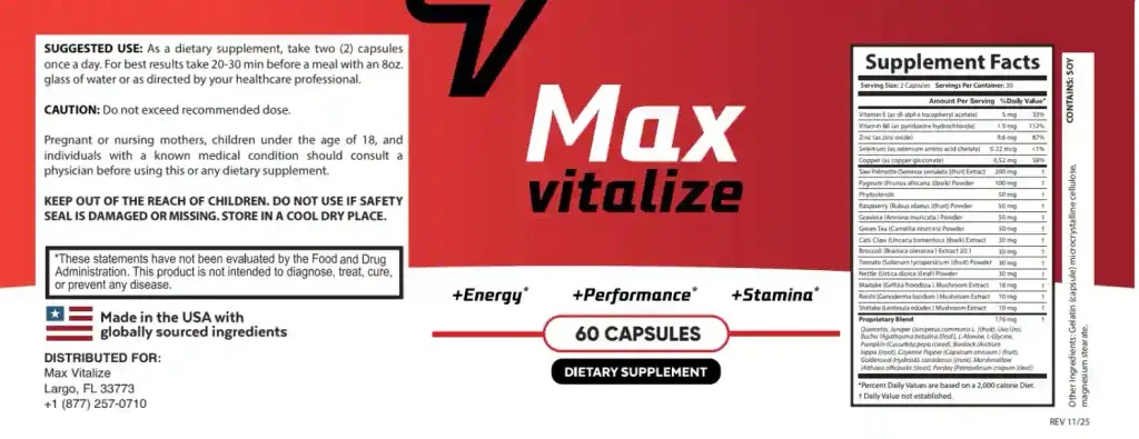 Max Vitalize Ingredients List